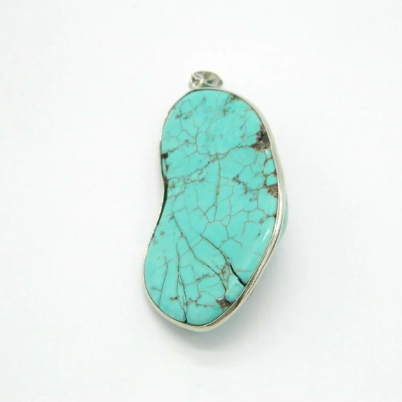 Blue Turquoise Large Silver Plated Large Necklace - Picture 4 of 5